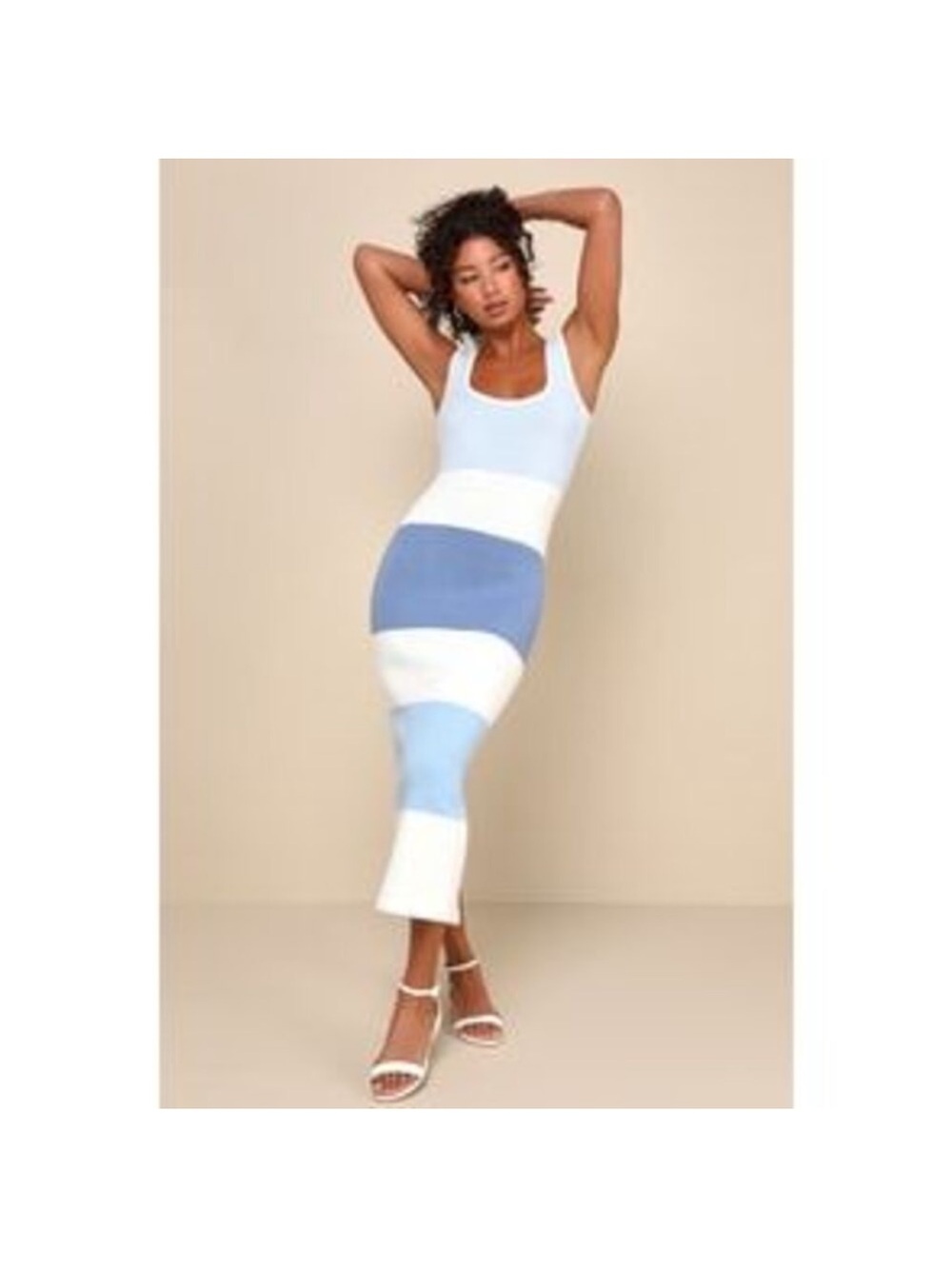 NWT Lulus Easily Gorgeous Ivory & Light Blue Striped Midi Sweater Dress | XL